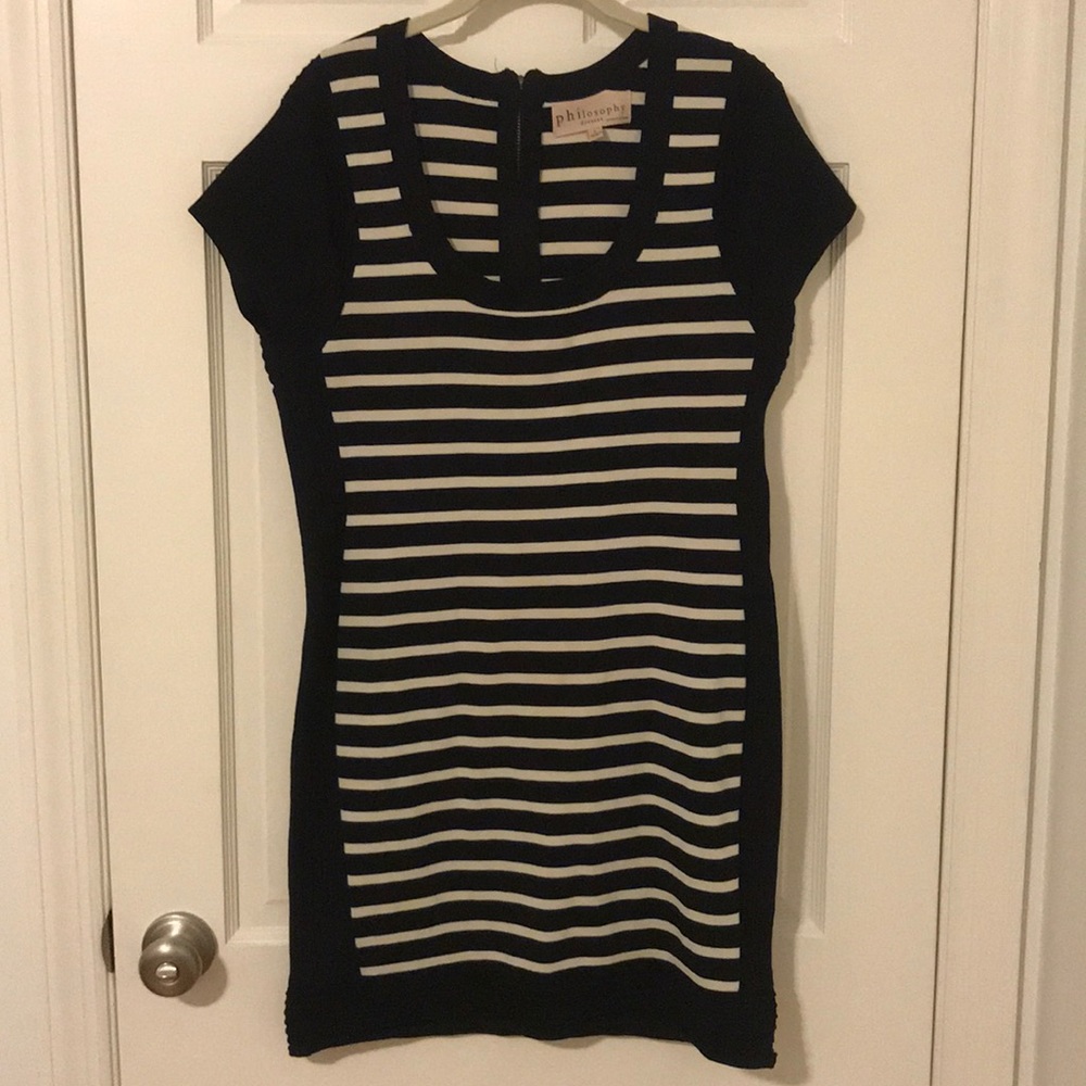 Black and white stripe fitted dress